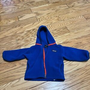 Patagonia Blue Synchilla Fleece Jacket with Orange Accents